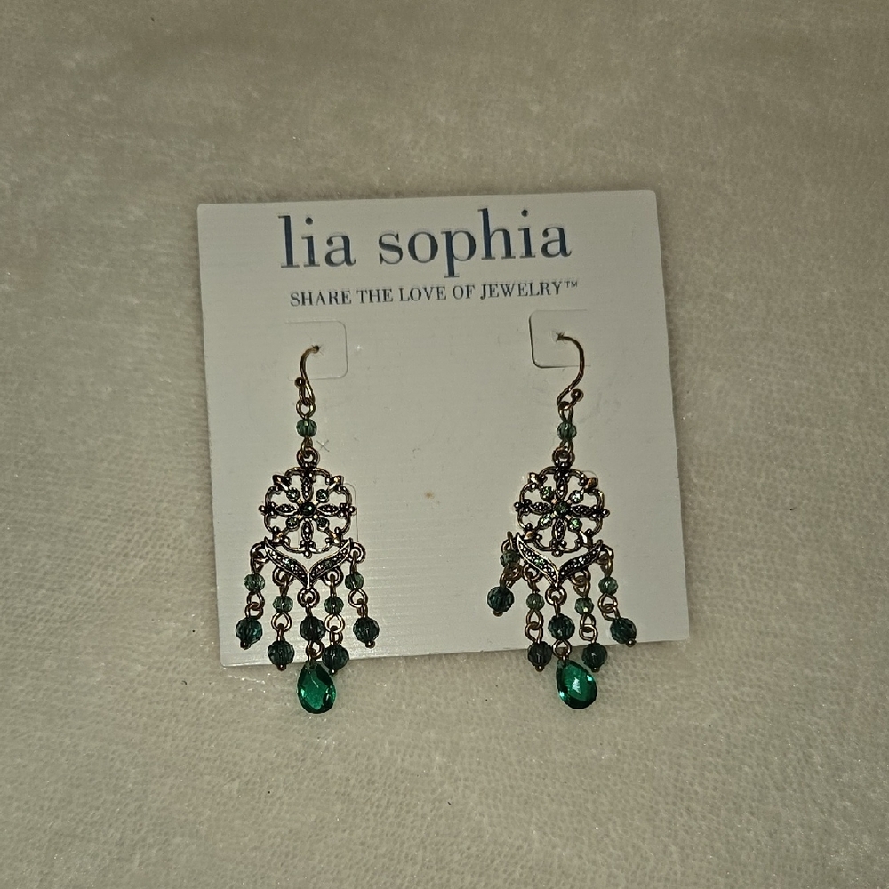 Lia Sophia Green Filigree Dangle Earrings